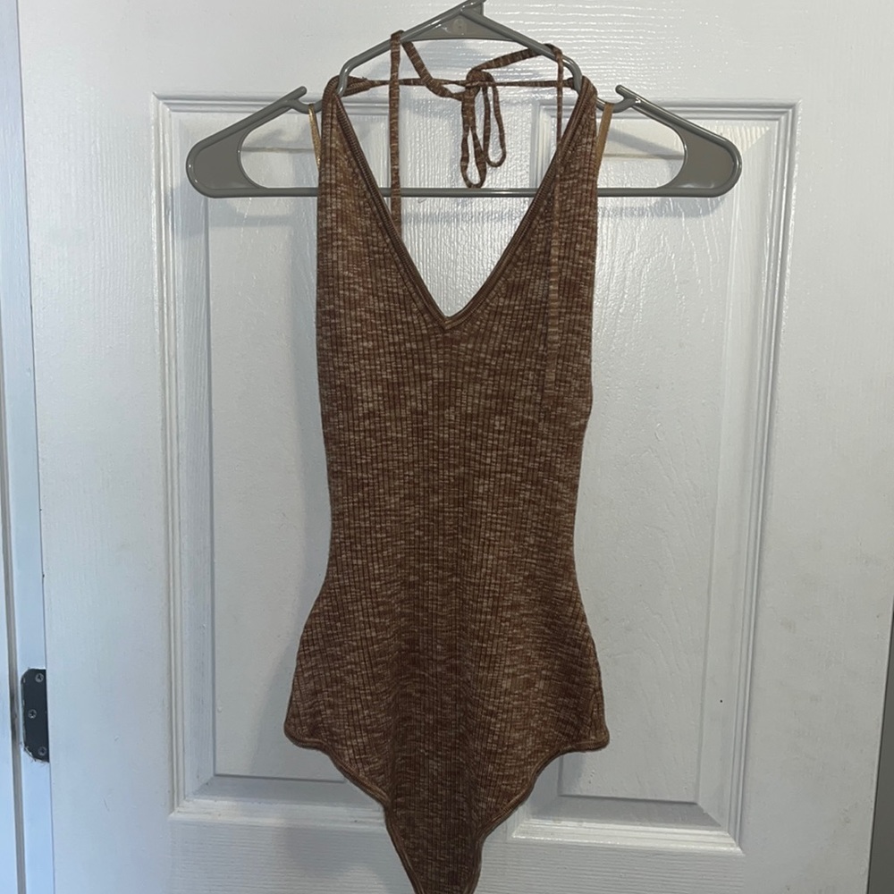 Abercrombie & Fitch size L brown/tan ribbed halter bodysuit